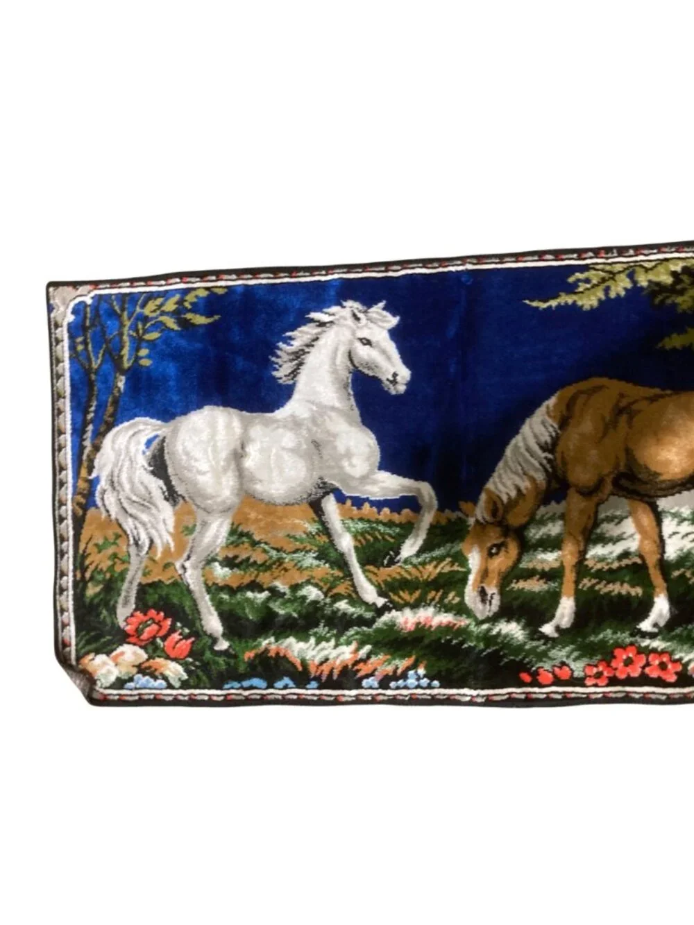 Vintage Italian Made Velvet Horse Tapestry Rug Or Wall Decor 38